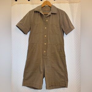 Women's Short Sleeve Jumpsuit - Blue pinstriped